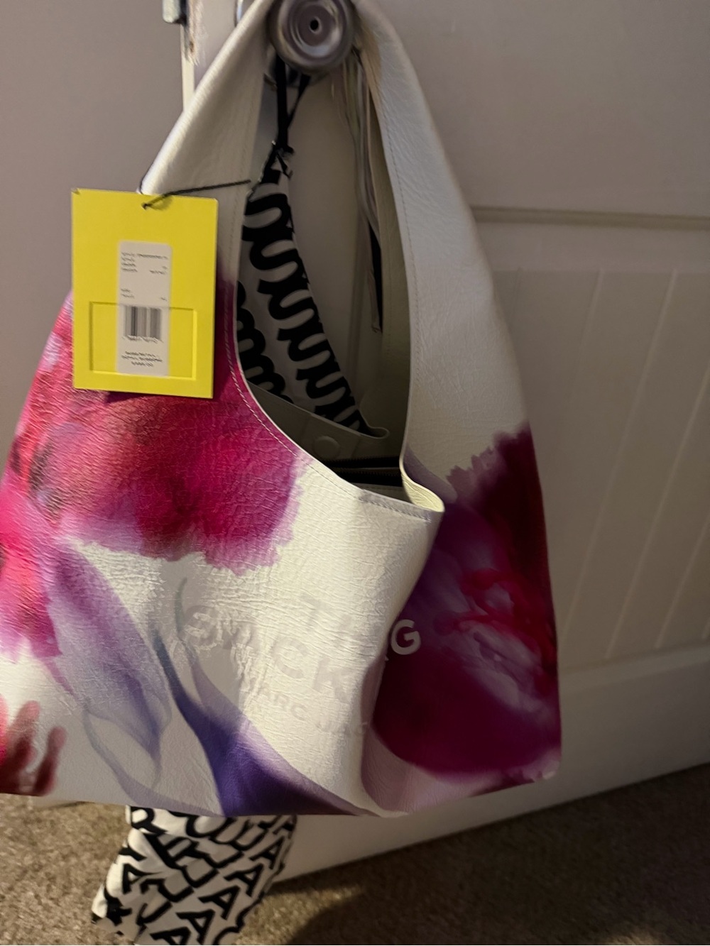 Marc Jacobs White Shoulder Bag with Pink & Purple Floral Print